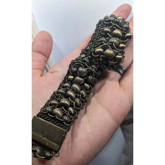 Apocalyptic Military Gold Tone Mesh And Beaded Necklace - Picture 6 of 11